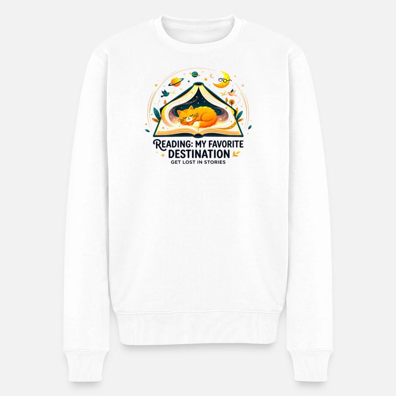 Reading_Cat_Favorite_Destination - Pull Premium bio Homme - blanc