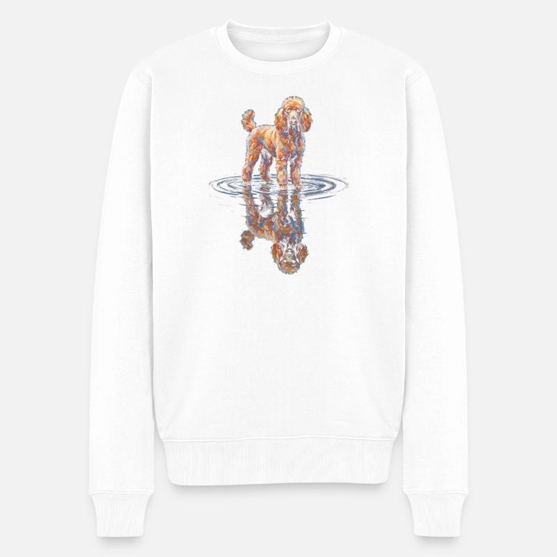 Caniche avec réflexion dans l’eau - Pull Premium bio Homme - blanc