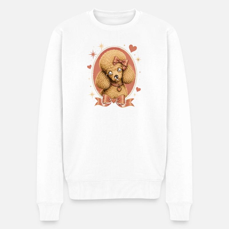 Caniche rose avec nœud - Pull Premium bio Homme - blanc