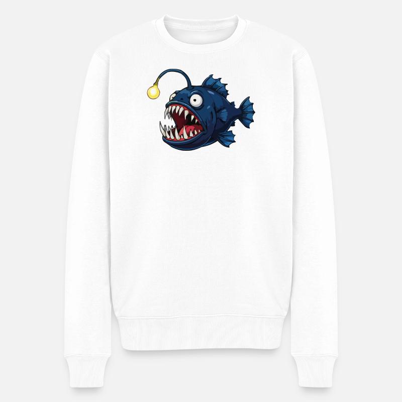 Tiefsee-Anglerfisch mit Leuchte - Männer Premium Bio Pullover - Weiß