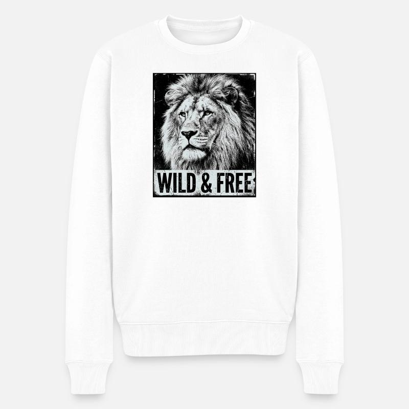 Lion sauvage et libre - Pull Premium bio Homme - blanc