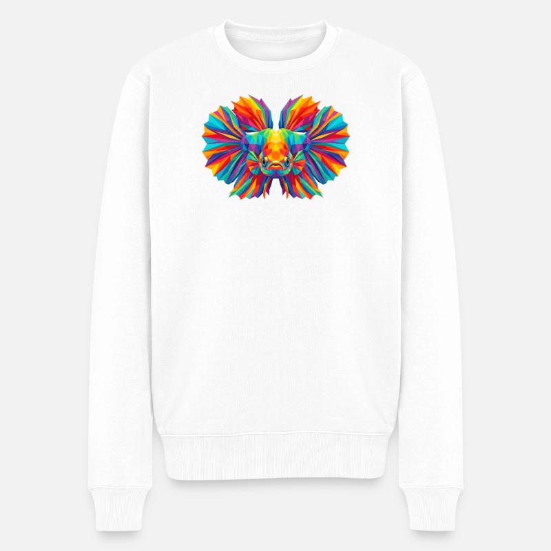 Bunte geometrische Betta-Fisch-Pop-Art - Männer Premium Bio Pullover - Weiß