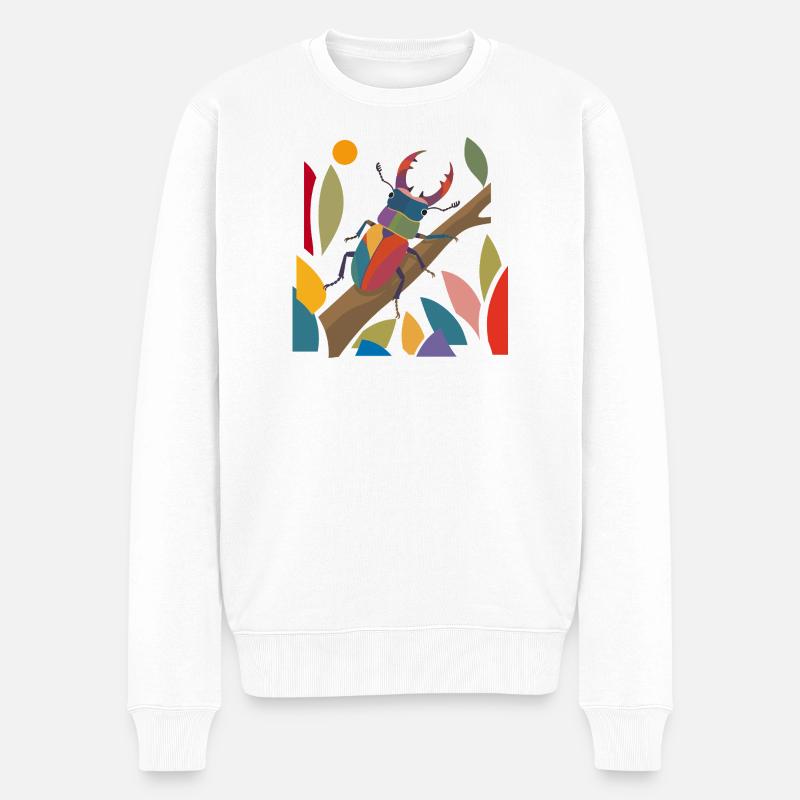 Bunter Hirschkäfer im Naturstil - Männer Premium Bio Pullover - Weiß