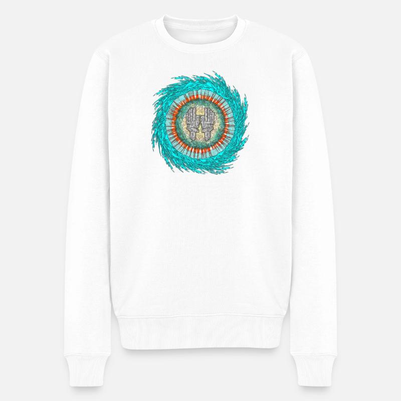 Tiefenzyklus Mandala-Spirale yoga - Männer Premium Bio Pullover - Weiß
