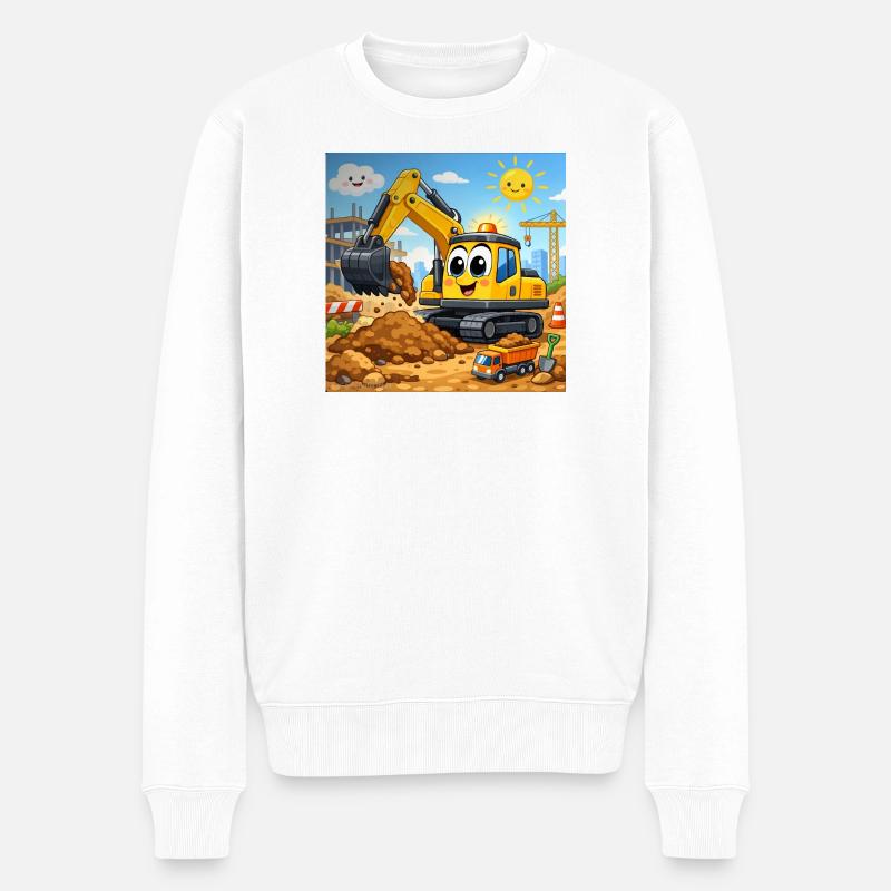 Fröhlicher Baubagger  - Männer Premium Bio Pullover - Weiß