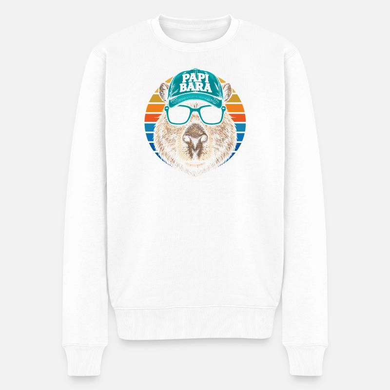 Biber mit Retro Cap und Sonnenbrille - Männer Premium Bio Pullover - Weiß