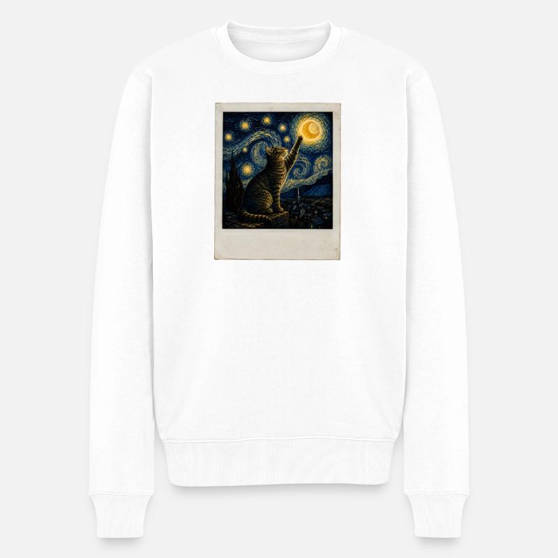 Sternenkatze im Nachtstil - Männer Premium Bio Pullover - Weiß