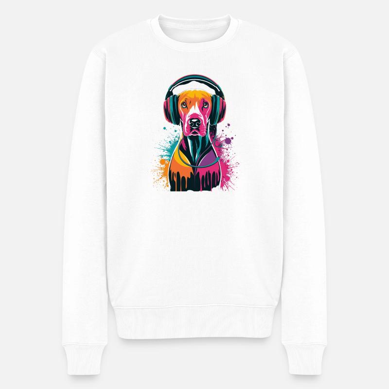 Viszla mit Kopfhörer - Männer Premium Bio Pullover - Weiß