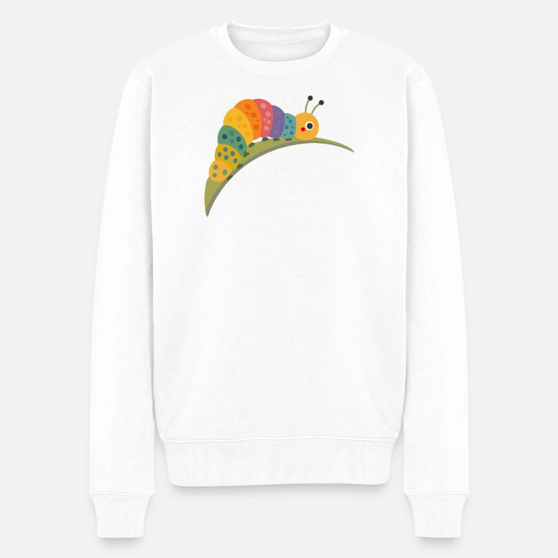 Bunte Raupe im Kawaii Stil - Männer Premium Bio Pullover - Weiß