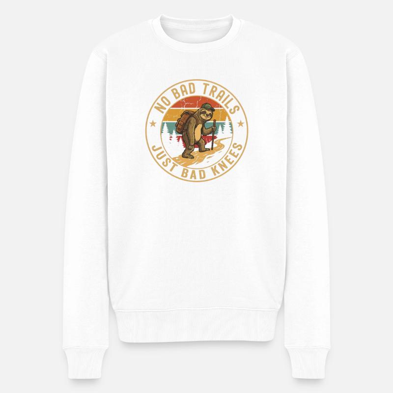 No Bad Trails Sloth Hiking Tee - Männer Premium Bio Pullover - Weiß