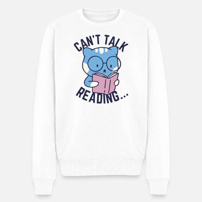 Kann nicht sprechen, lesen... - Männer Premium Bio Pullover - Weiß