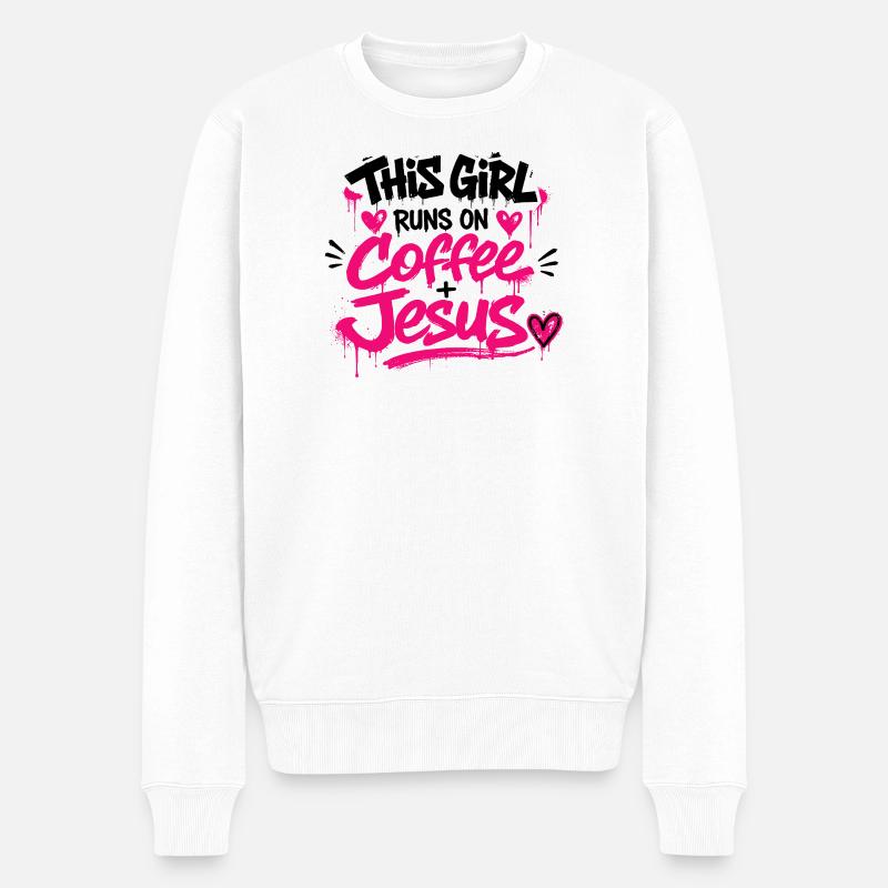 Kaffee Jesus Graffiti - Männer Premium Bio Pullover - Weiß