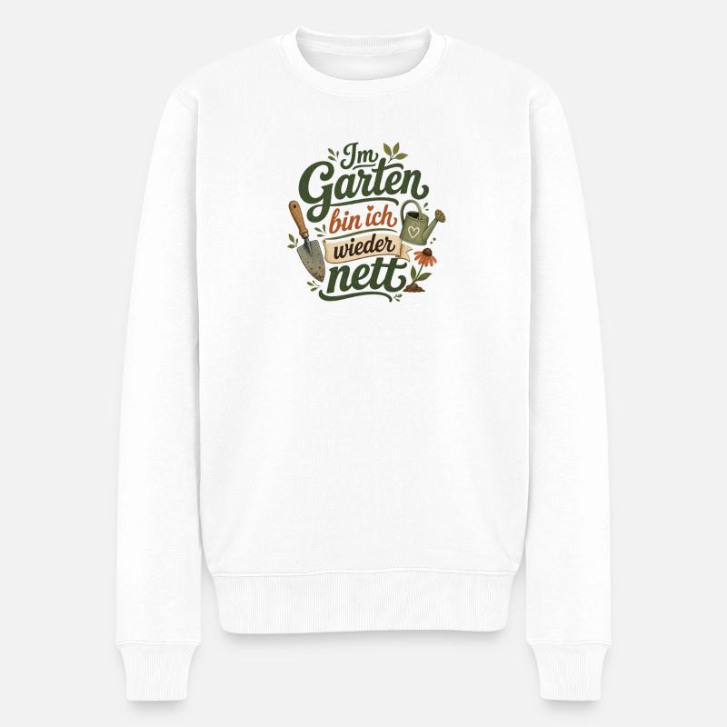 Im Garten bin ich wieder nett - Männer Premium Bio Pullover - Weiß