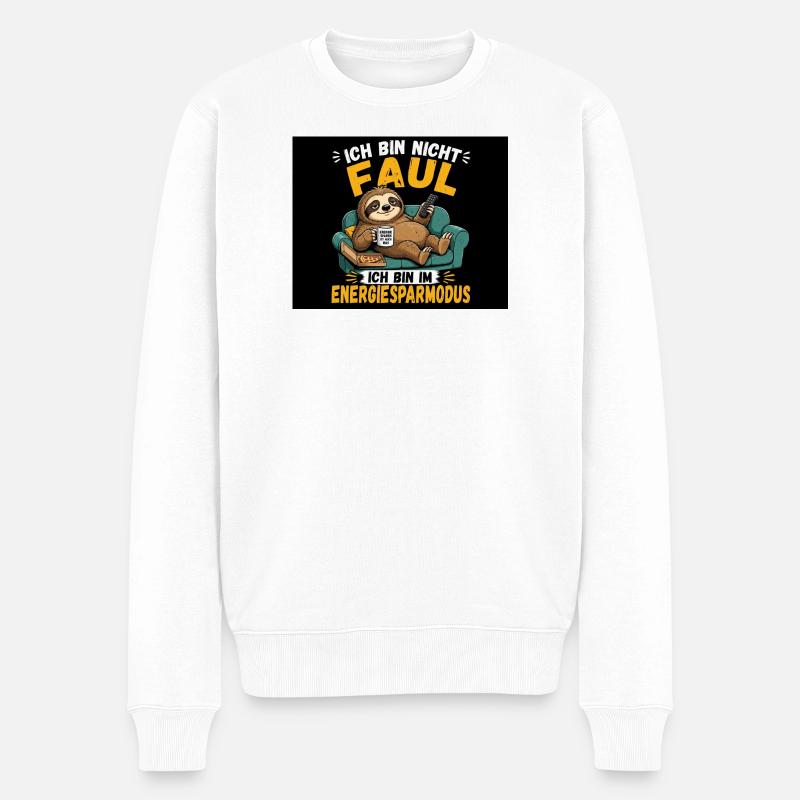 Ich bin im Energiesparmodus Faultier - Männer Premium Bio Pullover - Weiß