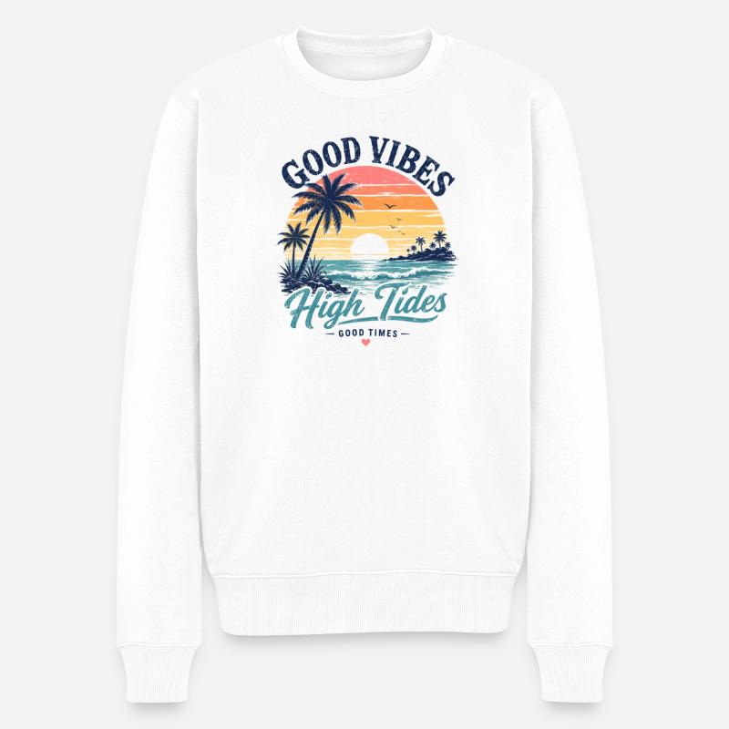 Vibes High Tides Sonnenuntergang - Männer Premium Bio Pullover - Weiß