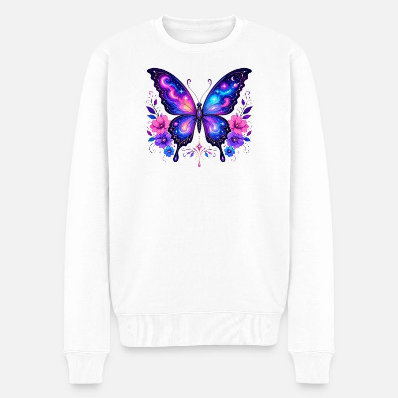 Papillon Galaxie aux Fleurs - Pull Premium bio Homme - blanc