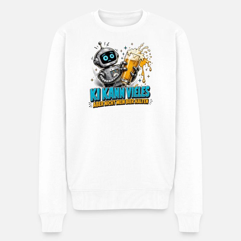 Roboter mit Bierglas-Humor - Männer Premium Bio Pullover - Weiß