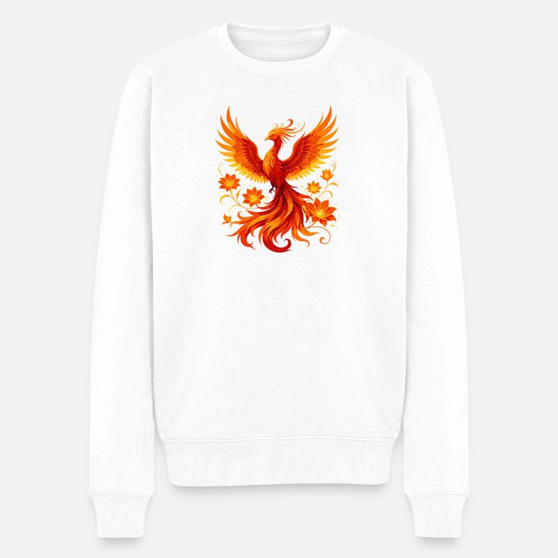 Flammender Phönix im Blütenkranz - Männer Premium Bio Pullover - Weiß