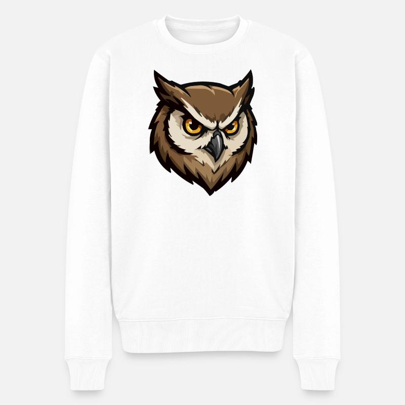 Wachender Eulenkopf Pixel-Stil - Männer Premium Bio Pullover - Weiß