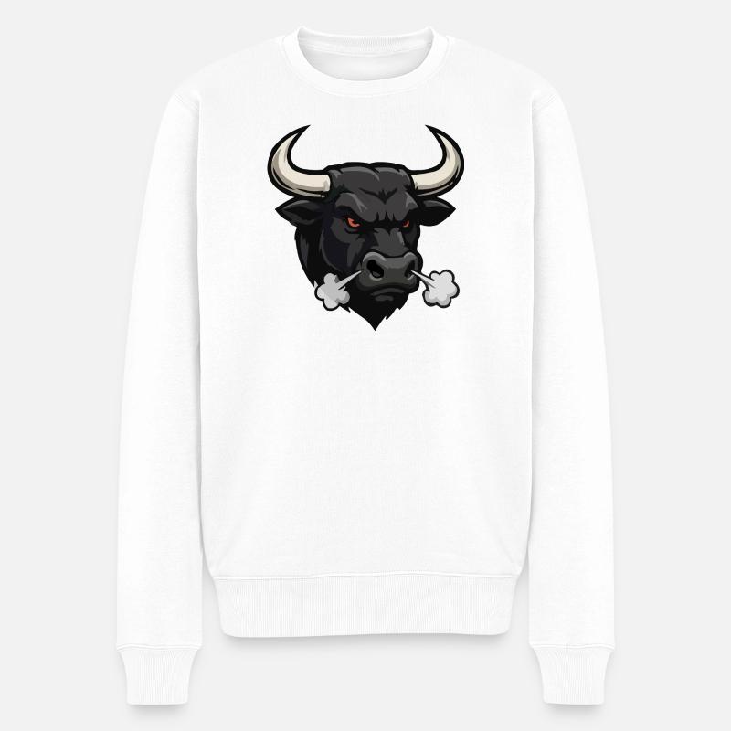 Dunkler Stier Rauchstoß - Männer Premium Bio Pullover - Weiß