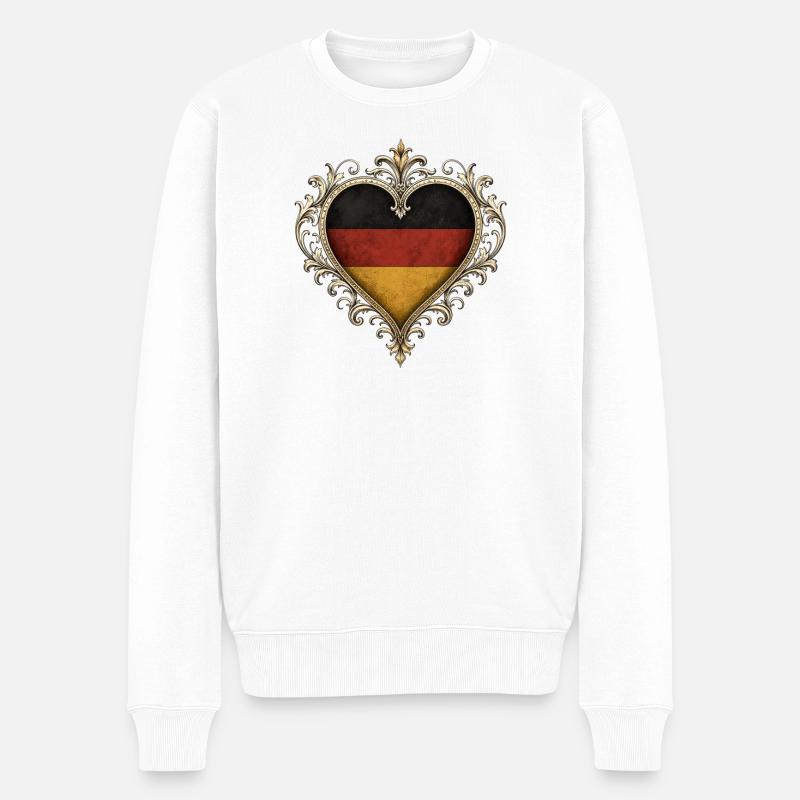 Herzflagge im Goldrahmen - Männer Premium Bio Pullover - Weiß