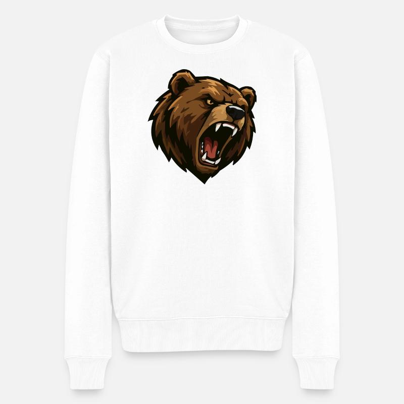 Dessin animé de l’ours brun - Pull Premium bio Homme - blanc