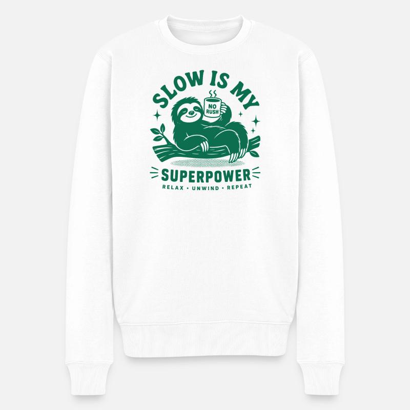 Slow Is My Superpower Sloth - Männer Premium Bio Pullover - Weiß