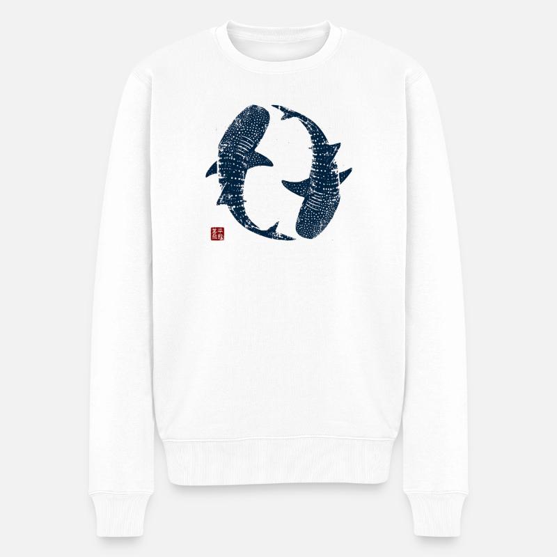 Walhai Kreis - Männer Premium Bio Pullover - Weiß