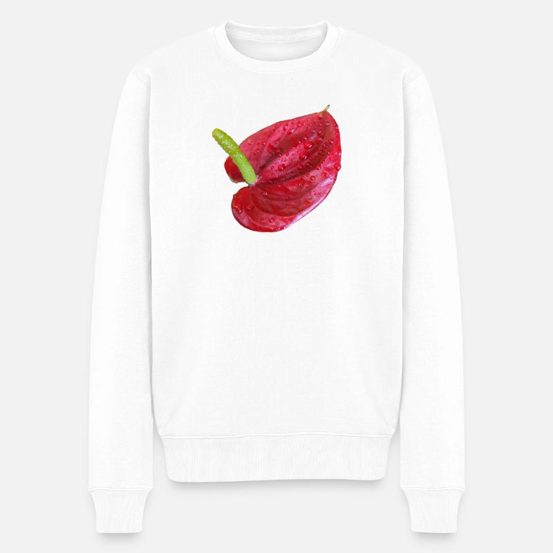 Vibrant_Red_Anthurium_Flower - Männer Premium Bio Pullover - Weiß