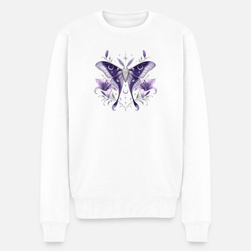Lila Mondstern Motte - Männer Premium Bio Pullover - Weiß
