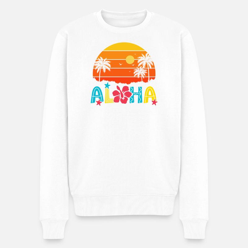 Aloha Sunset Palm Hibiscus - Pull Premium bio Homme - blanc