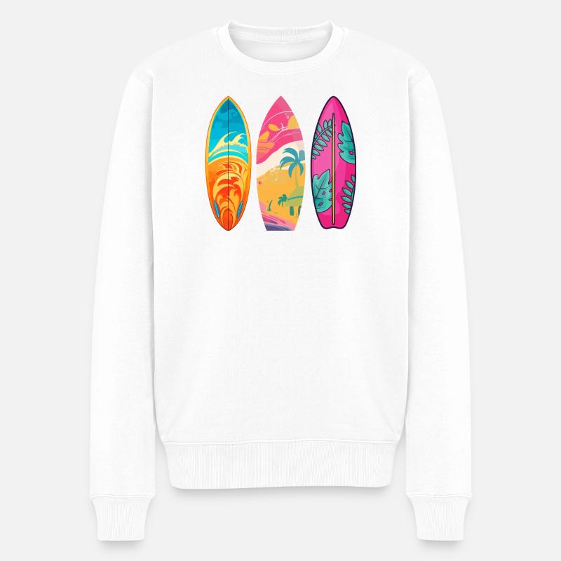 Surf Tropic Buntes Triptychon - Männer Premium Bio Pullover - Weiß