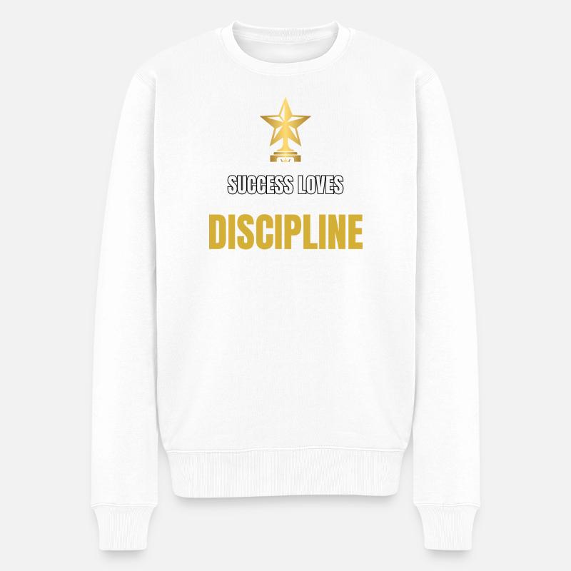 Erfolg liebt Disziplin Motivationszitat - Männer Premium Bio Pullover - Weiß