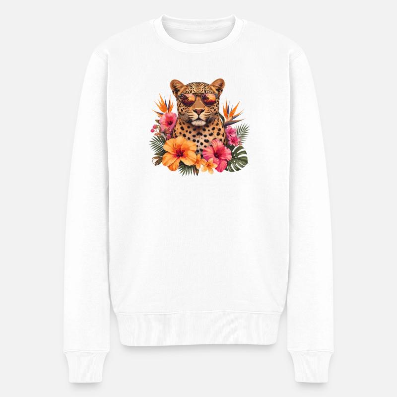 Leopardensonnenbrille mit Blumen - Männer Premium Bio Pullover - Weiß