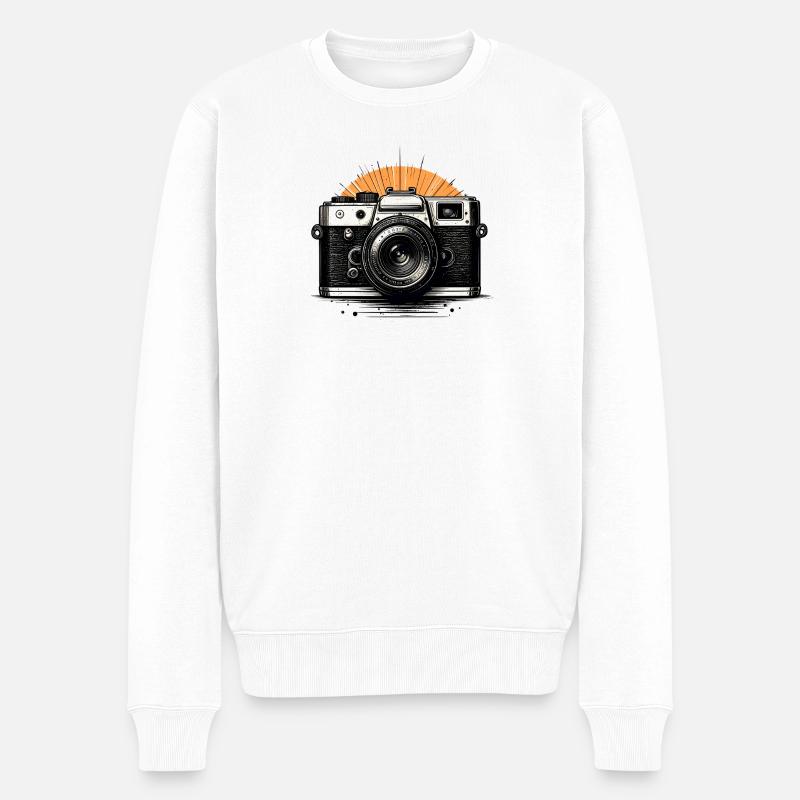 Retro Kamera Sonnenburst - Männer Premium Bio Pullover - Weiß