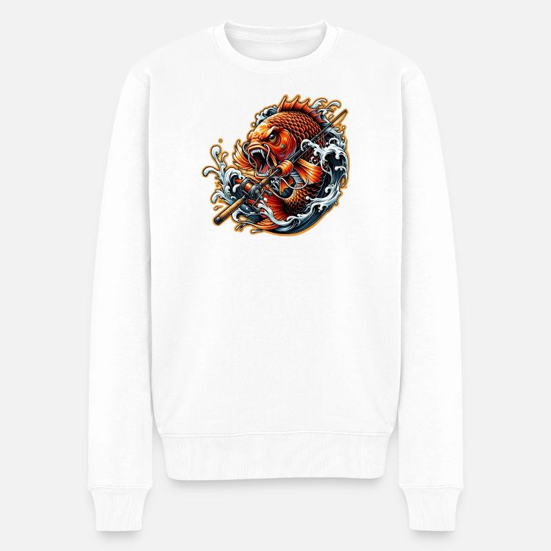 Fisch Mit Angel - Männer Premium Bio Pullover - Weiß