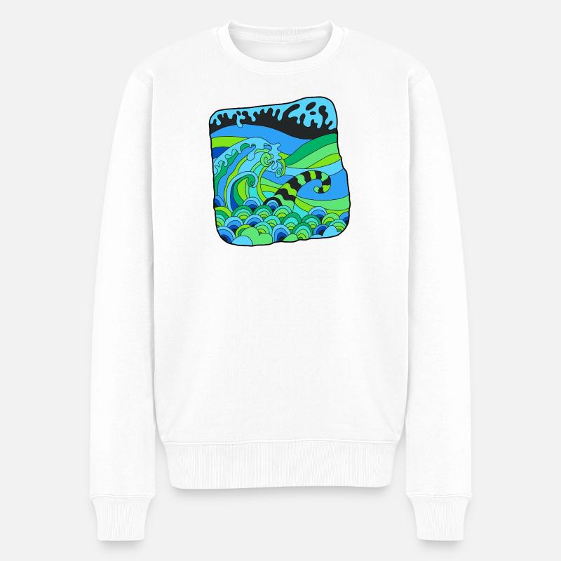 Vagues Déco Verdoyantes - Pull Premium bio Homme - blanc