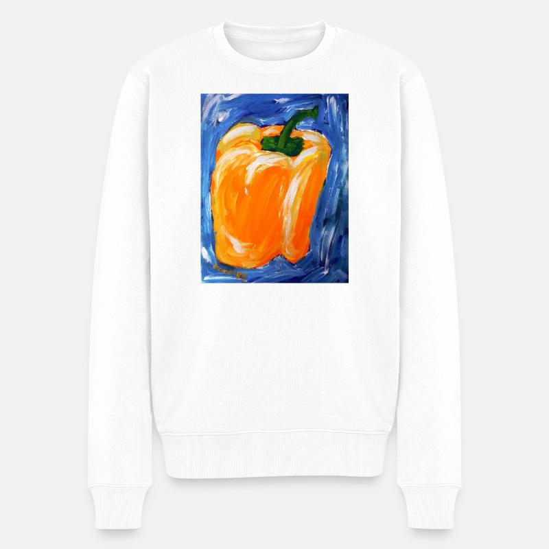 Oranger Paprika im Expressionismus - Männer Premium Bio Pullover - Weiß