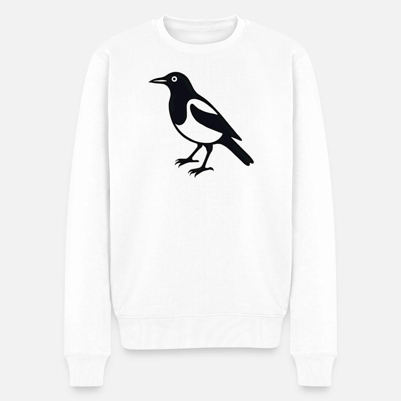 Elster Vogel - Männer Premium Bio Pullover - Weiß