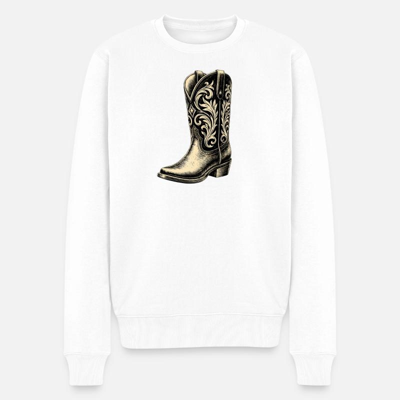 Cowboy Stiefel - Männer Premium Bio Pullover - Weiß