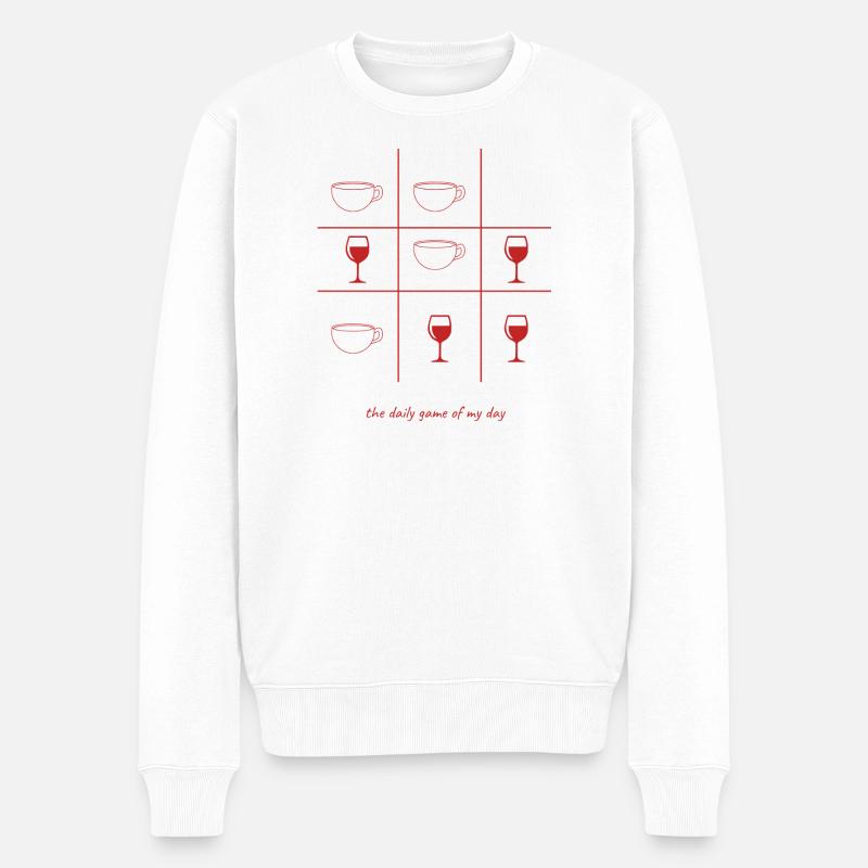 Kaffee oder Wein englisch - Männer Premium Bio Pullover - Weiß