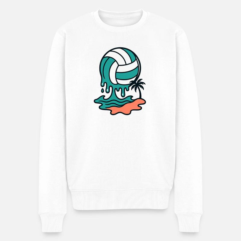 Tropfender Beachvolleyball - Männer Premium Bio Pullover - Weiß