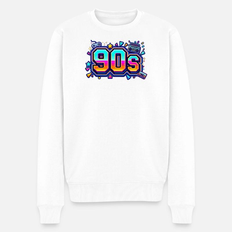 Retro 90er Neon-Pop Design - Männer Premium Bio Pullover - Weiß