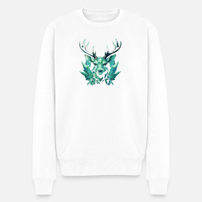 Geometrischer Kristallhirsch - Männer Premium Bio Pullover - Weiß