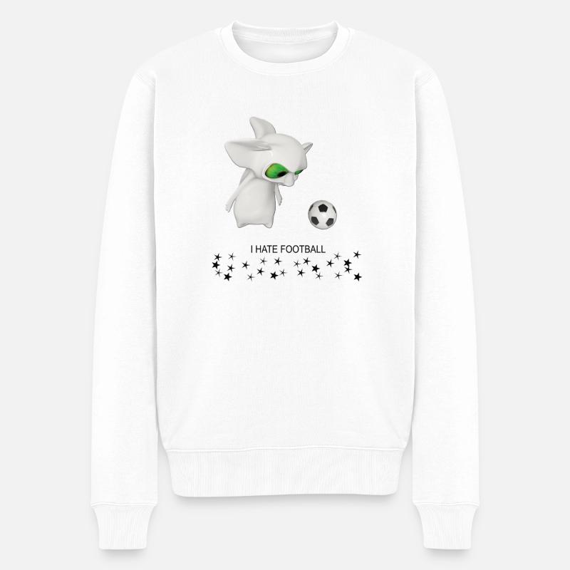 Kleines Alien hasst Fußball - Männer Premium Bio Pullover - Weiß