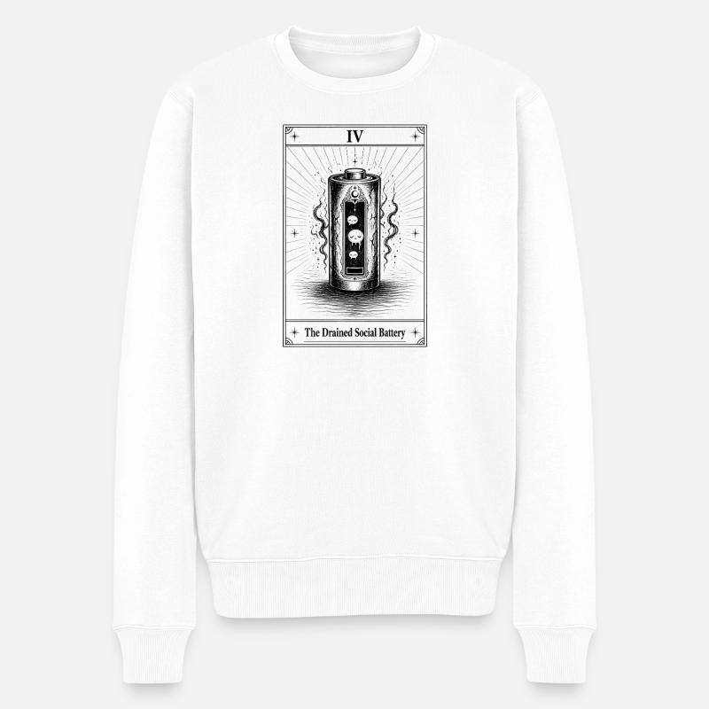 Batterie sociale vide | Humour de tarot - Pull Premium bio Homme - blanc