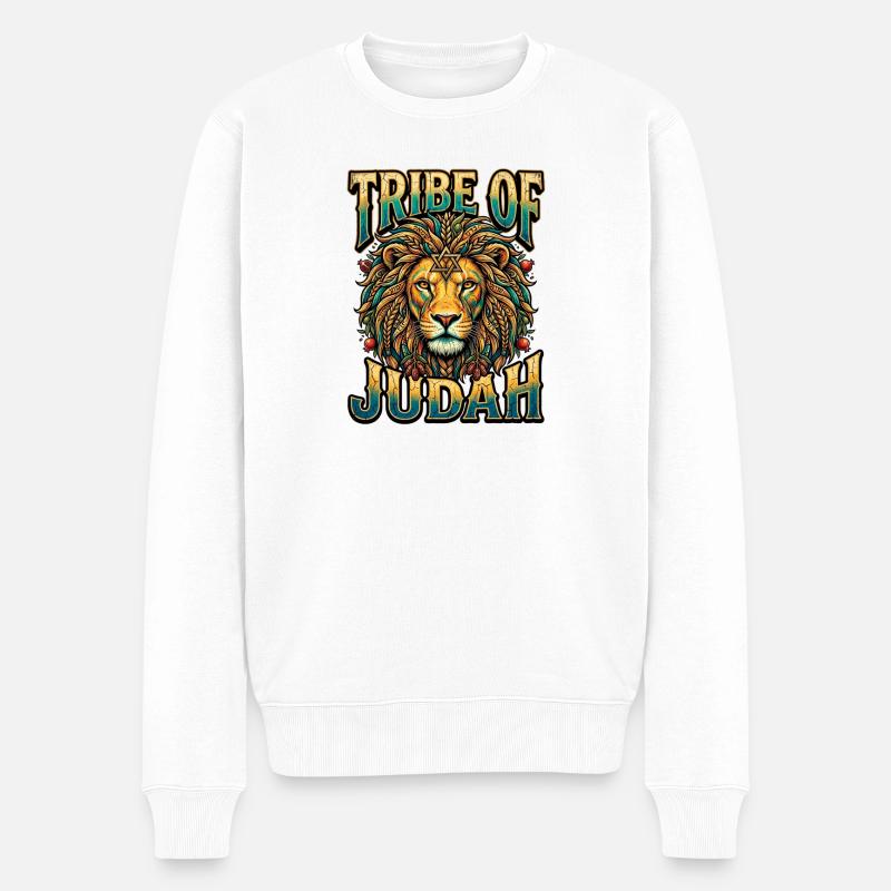 Löwen-Tribe Judah Artwork - Männer Premium Bio Pullover - Weiß