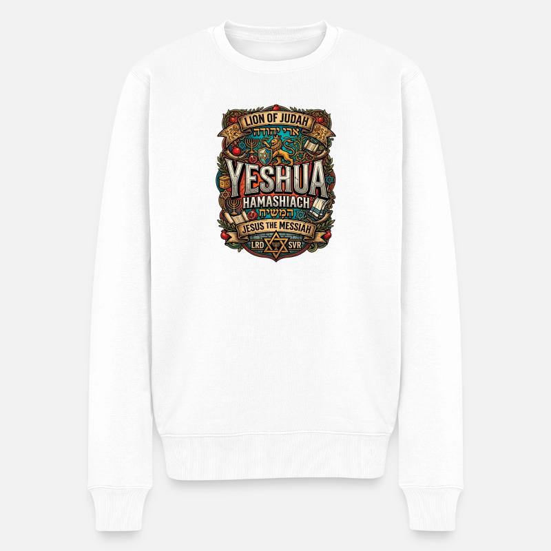 Löwe Juda YESHUA Hamashiach - Männer Premium Bio Pullover - Weiß