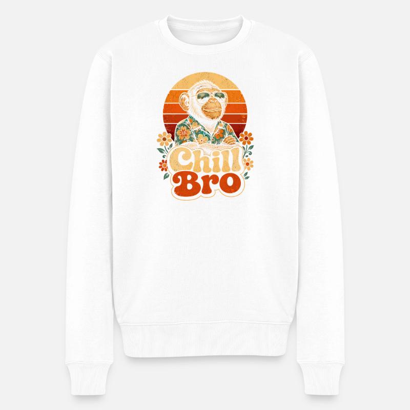 Chill Bro Retro Affe - Männer Premium Bio Pullover - Weiß