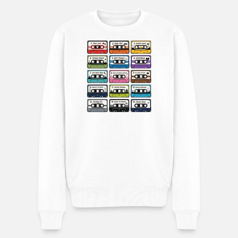 Collection de Cassettes Audio Rétro - Pull Premium bio Homme - blanc